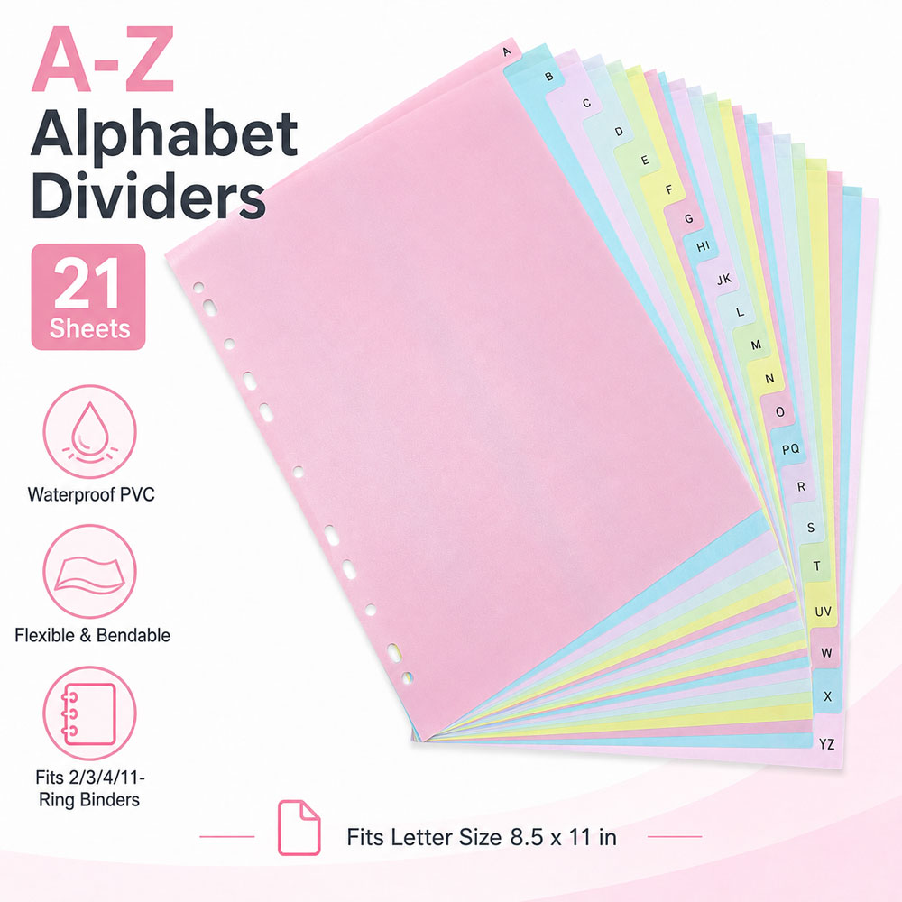 Index Tab Divider - 21 Lembar Pembatas Binder Alfabet A-Z,